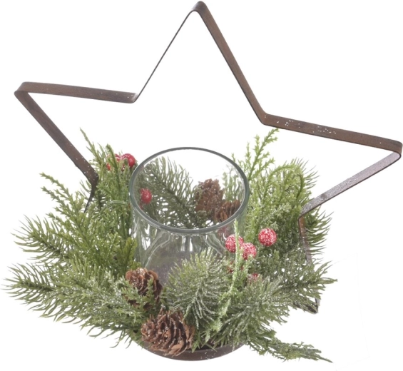 Bougeoir Star en verre et métal avec décor de baies 20 × 20 × 22 cm