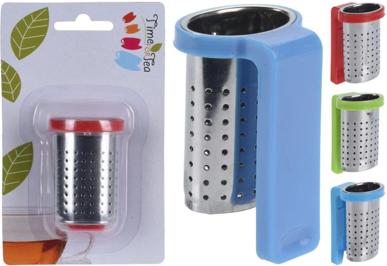 Infuseur à thé suspendu en acier inoxydable avec support en plastique, assortiment de couleurs