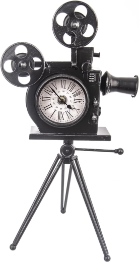 Horloge sur pied en métal en forme de caméra