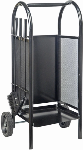 Panier à bûches avec chariot et outils, acier, 82,5 cm