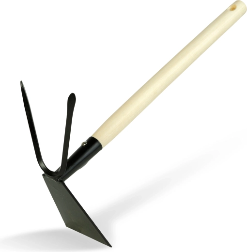 Binette de jardin à deux fonctions avec manche en bois de 50 cm