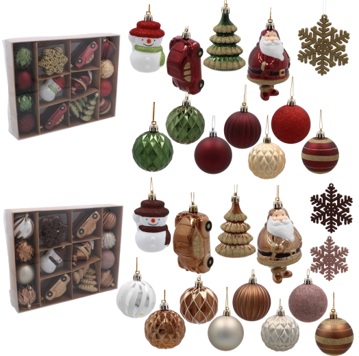 Set de 20 décorations de Noël en marron et bordeaux