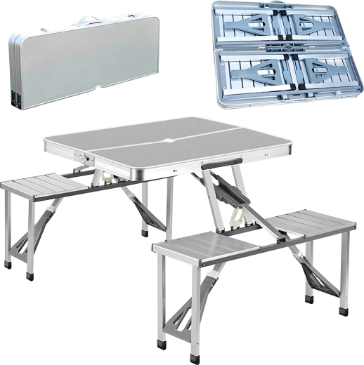 Table de camping/pique-nique pliable en aluminium avec sièges