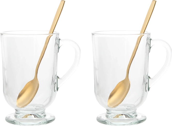 Ensemble de tasses en verre sur pied Werona 310 ml avec cuillères, 2 pcs