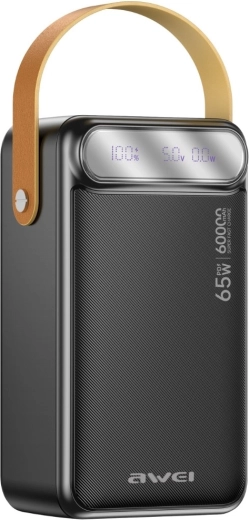 Powerbank Awei 60 000 mAh 65 W PD avec écran LED et lampe torche LED - 1 pièce