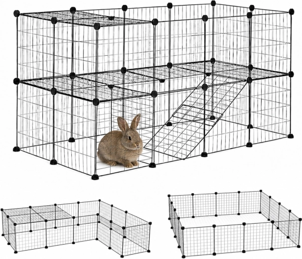 Enclos modulable Petsi pour lapins et grands rongeurs, 35 panneaux, noir