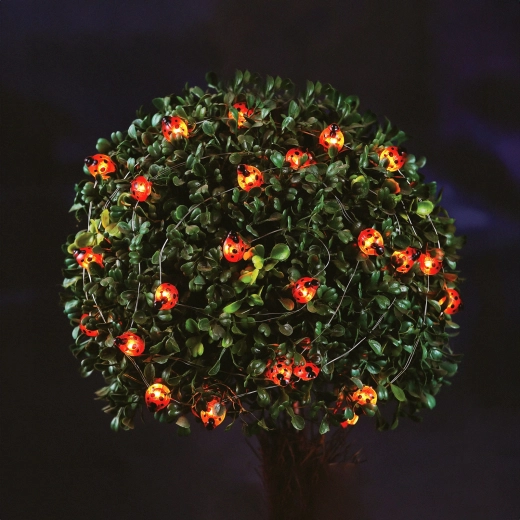 Guirlande lumineuse LED solaire avec coccinelles, 2,4 m, 25 LED, blanc chaud