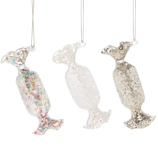 Décoration de Noël en verre en forme de bonbon, transparente, 3,8 × 9,3 cm, lot de 6 pièces