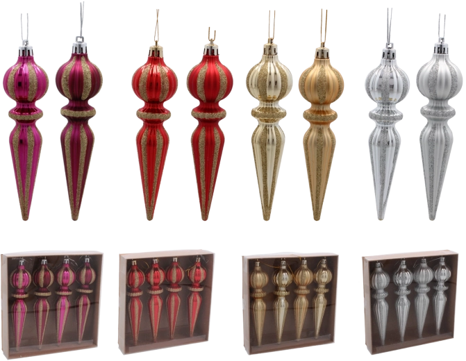 Set de boules de Noël en verre 16 cm – gouttes allongées, assortiment de couleurs (4 pièces)