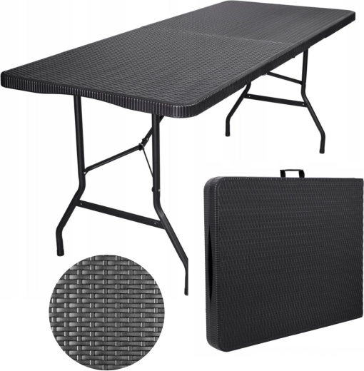 Table de jardin pliante pour catering au design rotin 180 cm noire