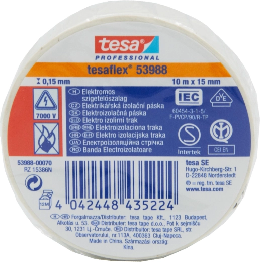 Ruban isolant électrique TESA 15 × 10 m blanc