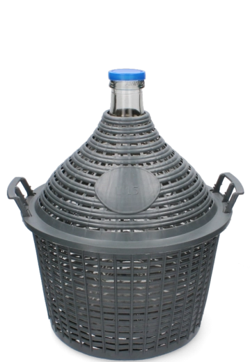 Dame-jeanne en verre 15 l à goulot étroit dans panier plastique