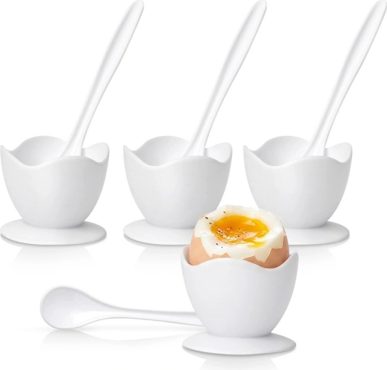 Coquetiers blancs avec cuillères, ensemble de 4 pièces