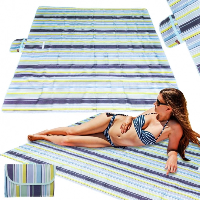 Grande couverture de plage et de pique-nique pliable et imperméable 200x200 cm bleue