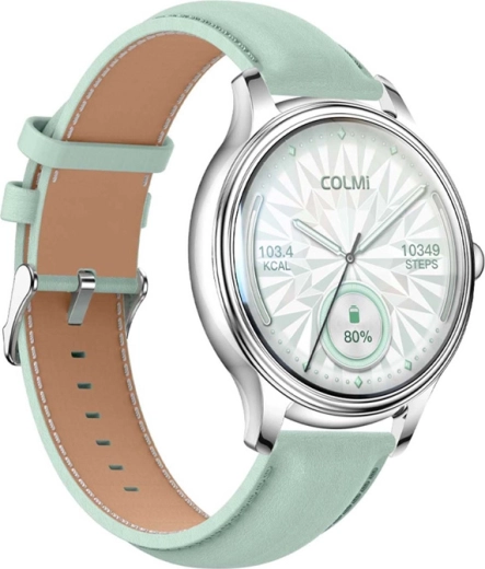 Montre connectée Colmi L28 argent‑vert avec bracelet en cuir