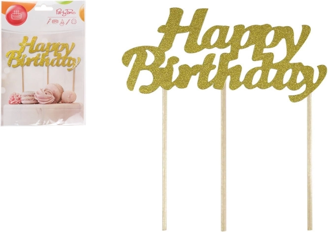 Pique décoratif doré pailleté pour gâteau Happy Birthday