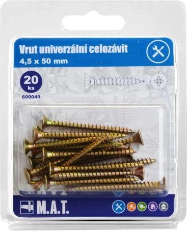 Vis universelles à filetage total 4,5 × 50 mm, zinguées, 20 pcs