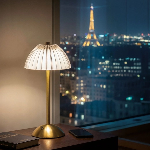 Lampe de table rechargeable dorée avec luminosité réglable