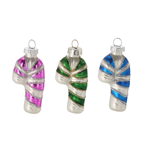 Ornement de Noël en verre en forme de canne à sucre – assortiment de couleurs, 12 pcs