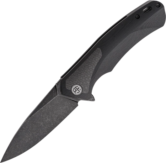 Petrified Fish PUB PF838CDW couteau de poche 9,5 cm, Black Stonewash, G10 noir avec fibre de carbone