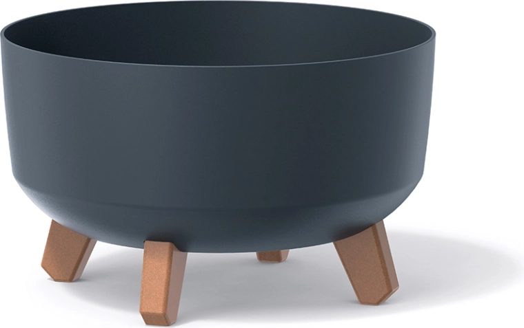 Cache-pot Gracia Low 38 cm anthracite avec pieds et insert de drainage