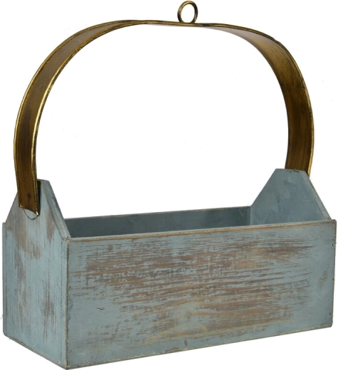 Petite caisse de rangement en métal marron-bleu