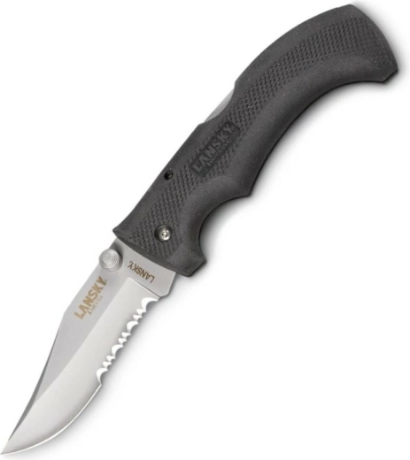Lansky Easy Grip couteau de poche universel à tranchant partiellement dentelé, noir