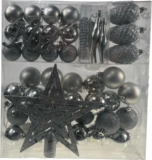 Set de 48 décorations de Noël argentées