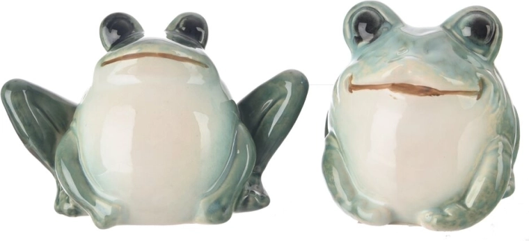Décoration en porcelaine grenouille vert-blanc 12 cm