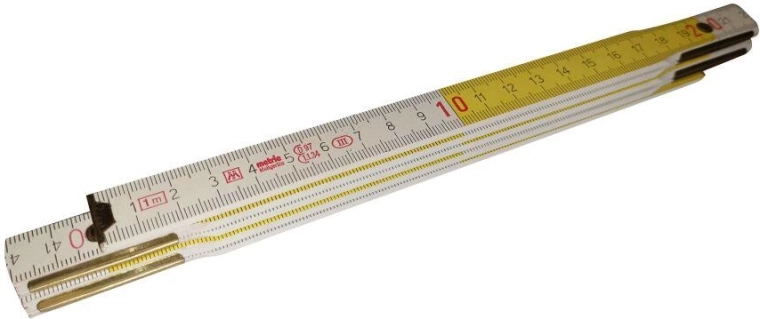 Mètre pliant en bois 1 m, blanc/jaune