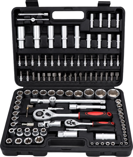 Coffret de clés à douilles avec cliquets et embouts, 108 pièces