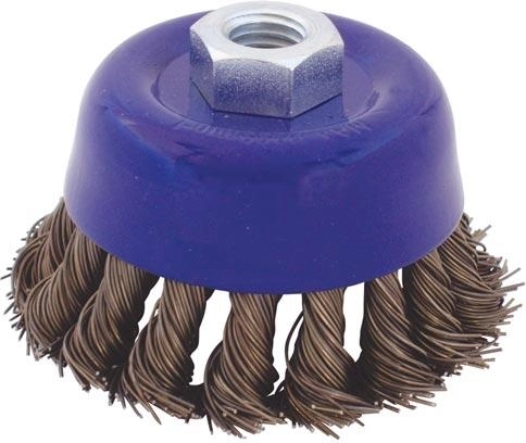 Brosse boisseau 75 mm, fil 0,6 mm, filetage M14