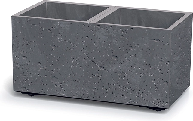 Bac à fleurs en plastique effet béton, rectangulaire, marengo, avec deux compartiments