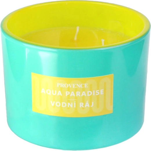 Bougie parfumée en verre turquoise et jaune 292 g