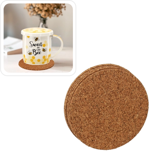 Set de sous-verres en liège 10 cm – protection naturelle des surfaces (6 pièces)