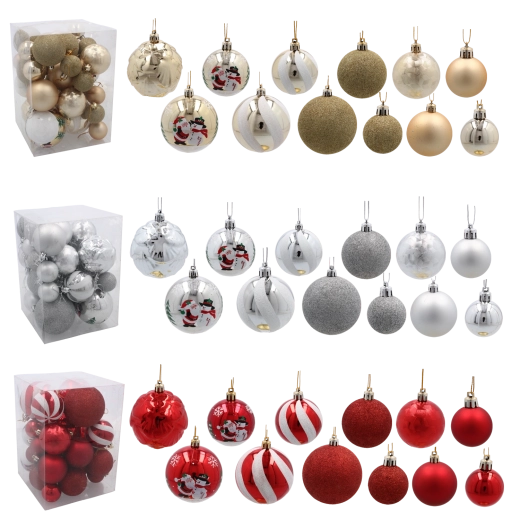 Set de 30 décorations de Noël rouge, argent et or