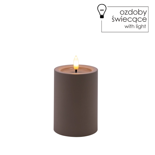 Bougie LED grise 7 × 10 cm avec flamme chaude scintillante