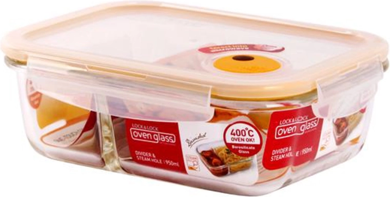 Plat à four en verre avec compartiment et couvercle 950 ml en verre borosilicaté