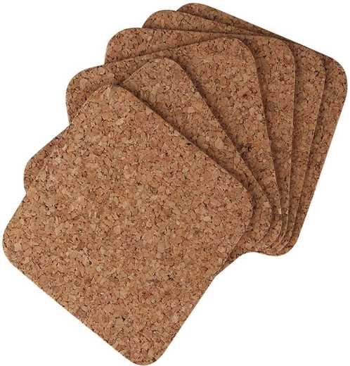 Lot de dessous de verre carrés en liège 10 × 10 cm, 6 pcs