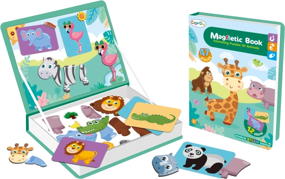Livre magnétique avec animaux de safari, 47 pièces