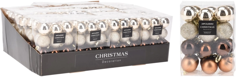 Boules de Noël 3 cm brun-or, assortiment 24 pcs