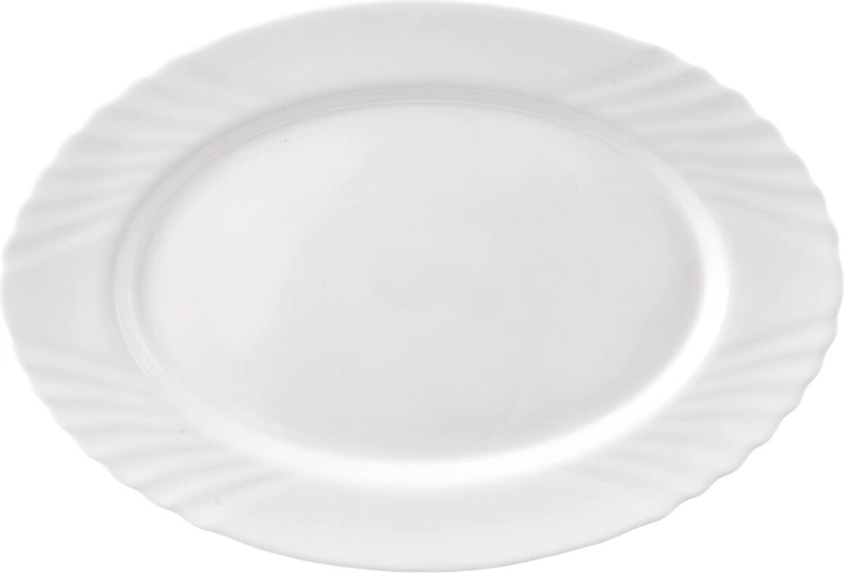 Plat de service ovale LUNA en verre opale 35 × 24 cm blanc
