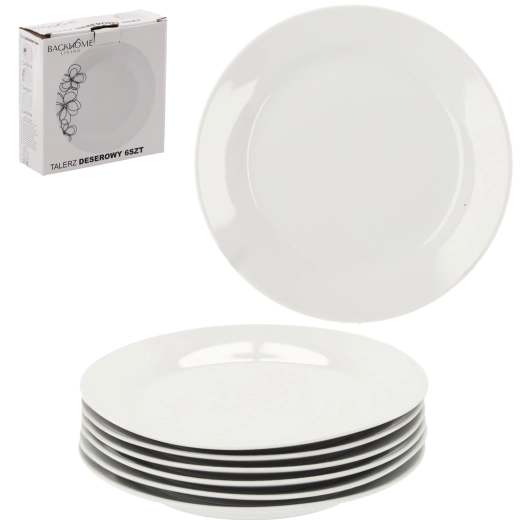 Ensemble de 6 assiettes à dessert blanches en verre trempé 19 cm