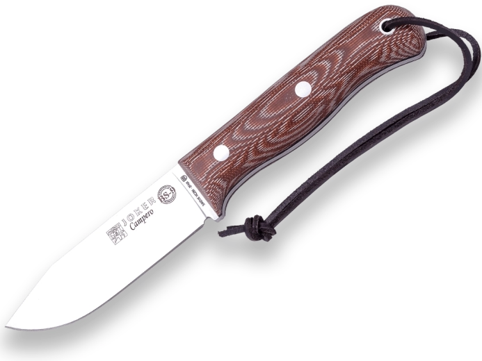 Joker Campero couteau d’extérieur 10,5 cm, Micarta marron avec étui en cuir et allume-feu