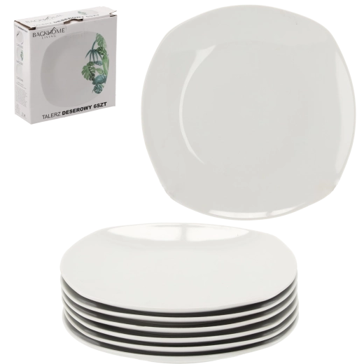 Set de 6 assiettes à dessert carrées blanches 20 cm