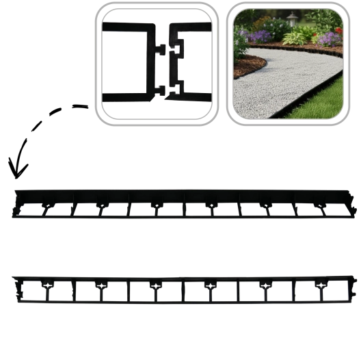 Bordure de jardin en plastique recyclé 4,5 × 100 cm, noire