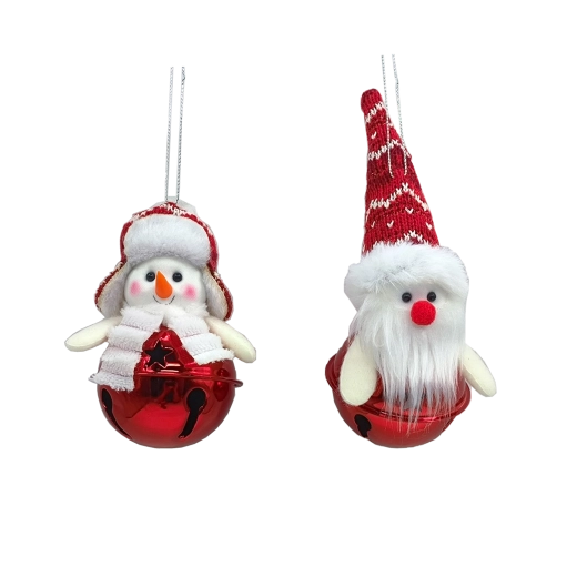 Cloche de Noël suspendue bonhomme de neige ou Père Noël, décoration en métal 5 × 12 cm