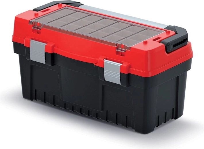Coffre à outils EVO avec poignée et fermetures métalliques, rouge