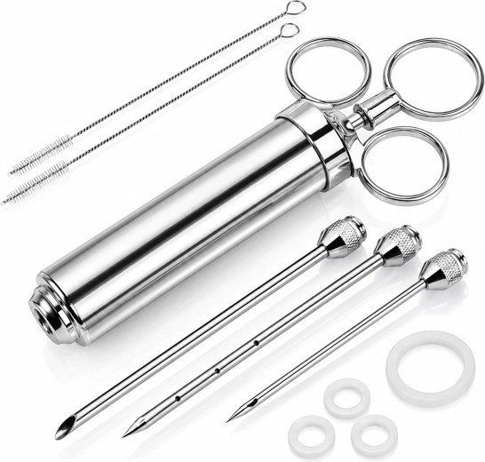 RENEW FORCE seringue d’injection en acier pour mariner et saumurer la viande 60 ml avec 3 aiguilles - 1 pièce