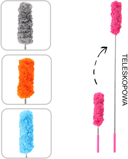 Plumeau télescopique en microfibre 38–85 cm, assortiment de couleurs